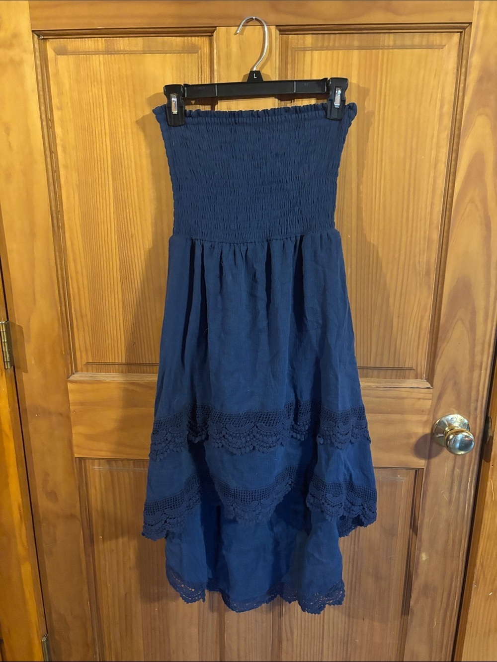 Maurices Navy Smocked High-Low Tiered Skirt